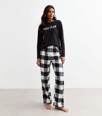 Black Checked Wide Leg Trousers New Look