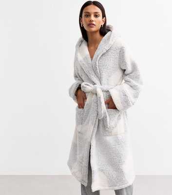 Grey Contrast Heart Borg Dressing Gown