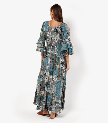 Apricot Blue Scarf Print V Neck Maxi Dress New Look