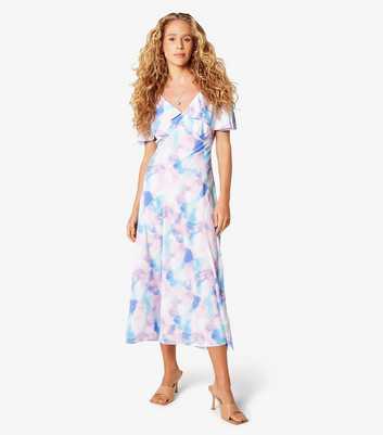 Apricot Pink Watercolour Print Cape Midi Dress