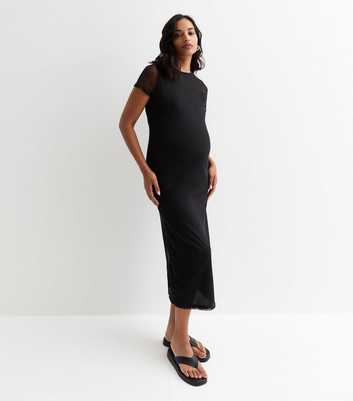 Maternity Black Cap-Sleeve Midi Dress