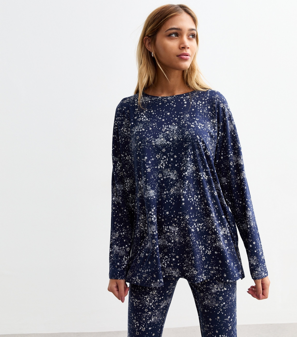 Women's Blue Star Print Jersey Pyjama Set New Look