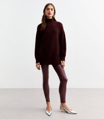 Burgundy Faux Leather Leggings New Look