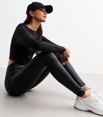 Black Wet Look High Waist Leggings New Look