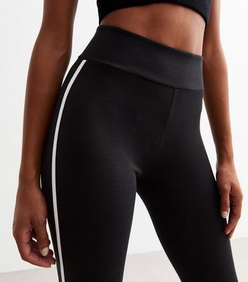 Black Side Stripe High Waist Leggings New Look