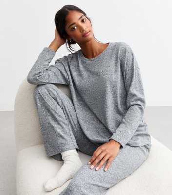 Dark Grey Melange Wide Leg Pyjama Trousers