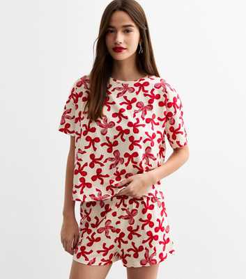 Red Bow Print Shorts Pyjama Set