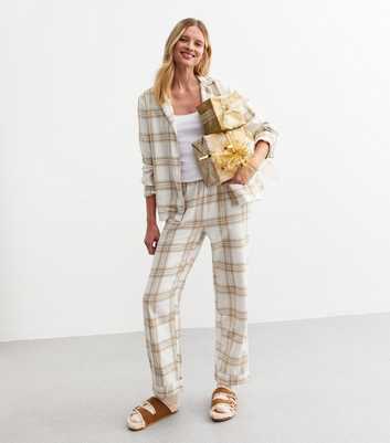 Beige Christmas Checked Woven Trouser Pyjama Set