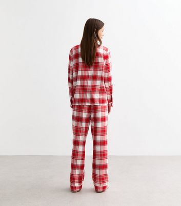 Red Checked Revere Trouser Pyjama Set New Look