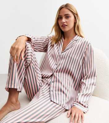 Pink Satin Striped Pyjama Set