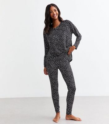 Black Soft Touch Abstract Print Pyjama Set New Look