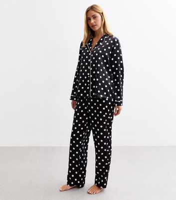 Black Satin Polka Dot Pyjama Set