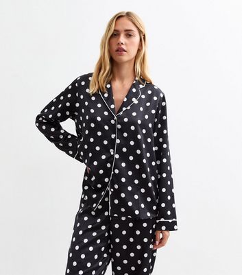 Black Satin Polka Dot Pyjama Set New Look