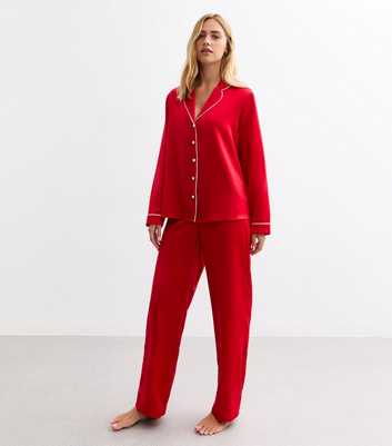 Red Satin Revere Pyjama Set