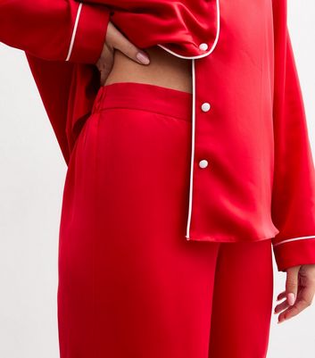 Red Satin Revere Pyjama Set New Look