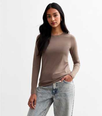 Mink Cotton Blend Crew Neck Long Sleeved Top