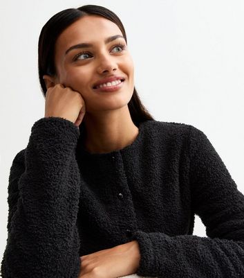 Black Bouclé Cropped Cardigan New Look