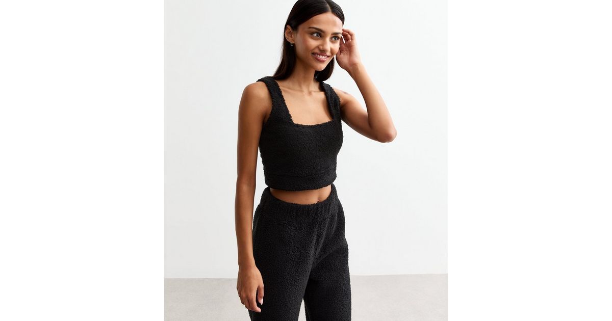 Brown Animal Print Trimmed Sherpa Crop Top