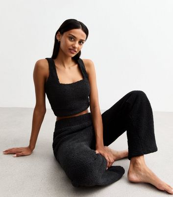 Black Sherpa Crop Top New Look