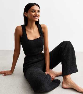 Black Bouclé Wide Leg Joggers