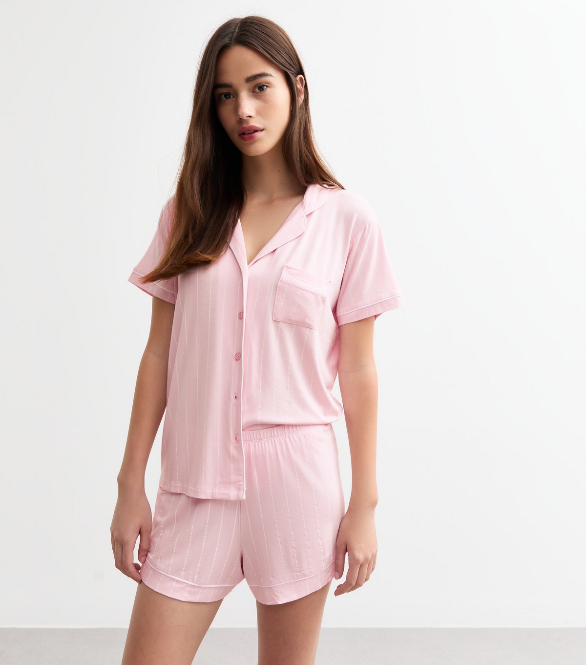 Women's Pink Striped Short Pyjama Set New Look