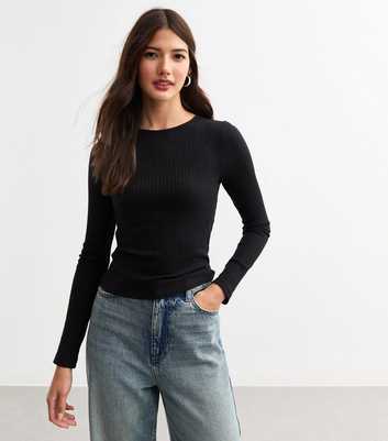 Black Pointelle Long Sleeve Top