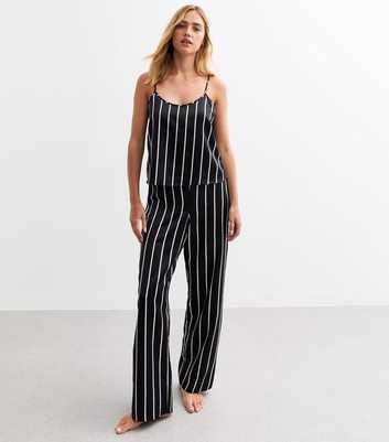 Black Striped Satin Cami Pyjama Set