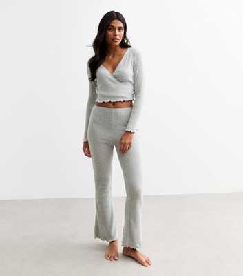 Grey Ribbed Jersey Flared Trousers