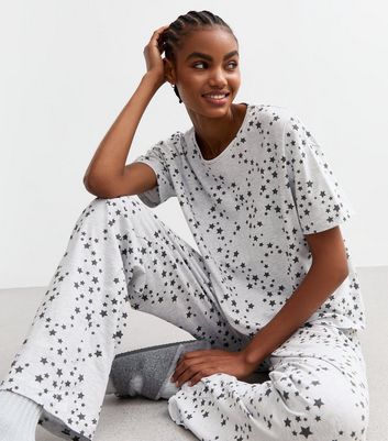 Tall Grey Star Print Long Pyjama Set New Look