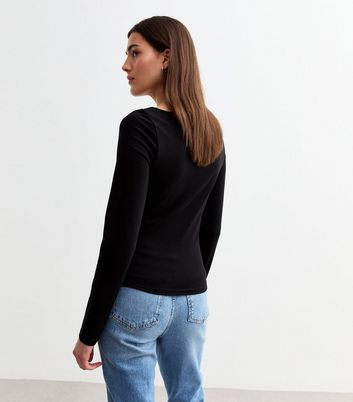 Black Square Neck Long Sleeve Top New Look