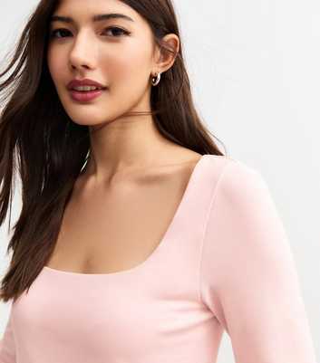 Pink Square Neck Long Sleeve Top