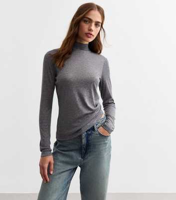 Grey High Neck Long Sleeve Top