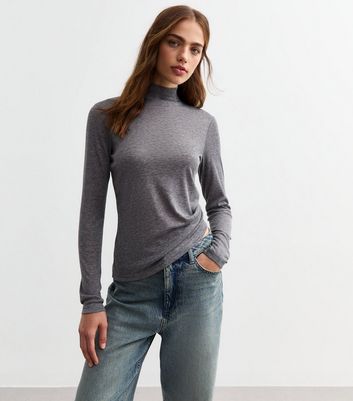 Grey High Neck Long Sleeve Top New Look