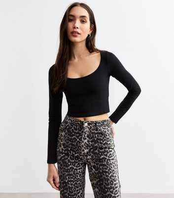 Black Scoop Neck Jersey Crop Top