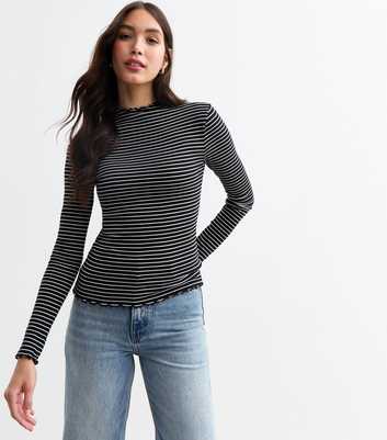 Black Striped Jersey Long Sleeve Top