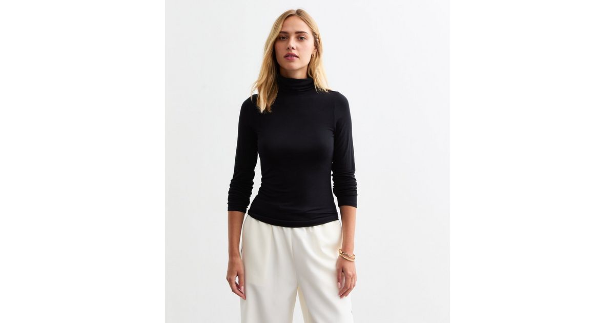 B NEW YORK Womens Black Stretch Long Sleeve Round Neck Top