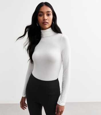 Off White Long Sleeve Roll Neck Top