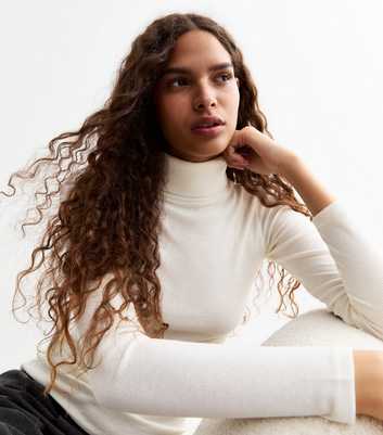 Cream Rib Roll Neck Top 