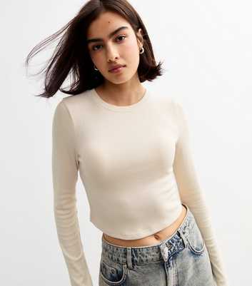 Cream Long Sleeve Cropped T-Shirt