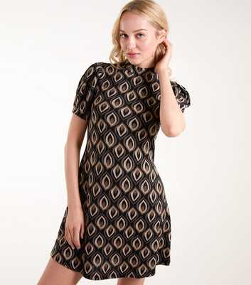 Blue Vanilla Black Patterned Short Sleeve Swing Dress