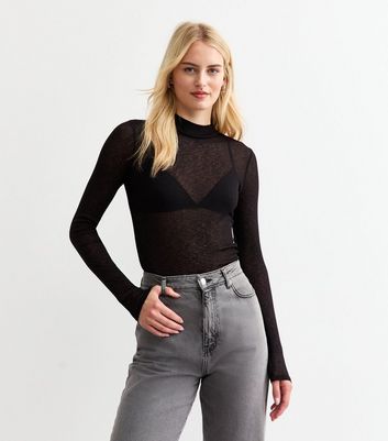 Black sheer long sleeve shirt online