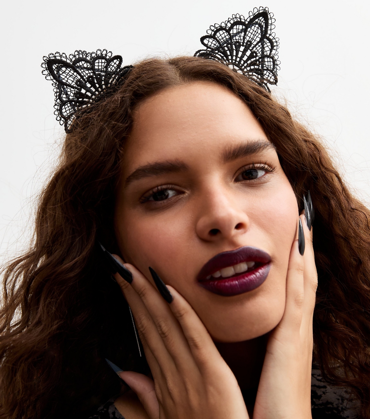 Black Lace Cat Ear Halloween Headband New Look