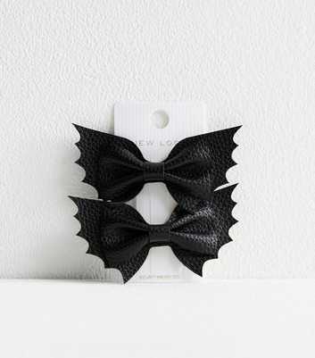 2 Pack of Black Bat Bow Halloween Hair Slides