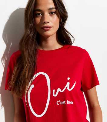 Red Oui Cest Bon Slogan Cotton T-Shirt