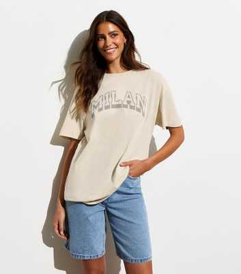 Off-White Cotton Milan-Print Oversized T-Shirt