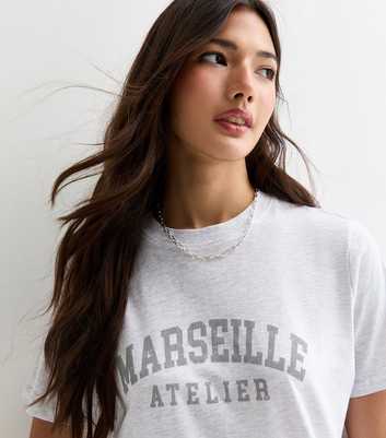 Pale Grey Cotton Marseille Slogan T-Shirt