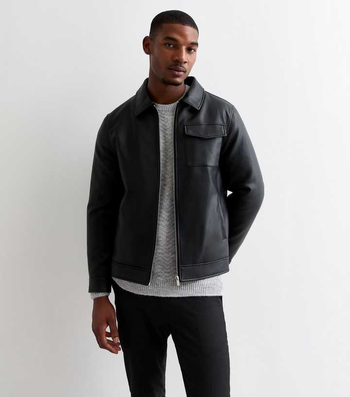 Grey Leather New Look Leather Look Biker Jacket Leather Jackets