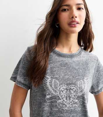 Dark Grey Rock Print Burnout T-Shirt