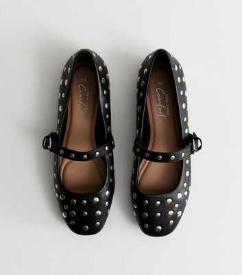 Black Leather Look Studded Ballet Pumps