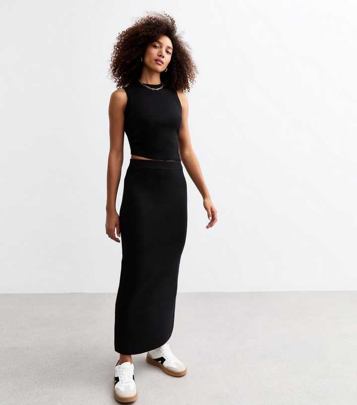 Black Fine Knit Midi Skirt New Look — free download